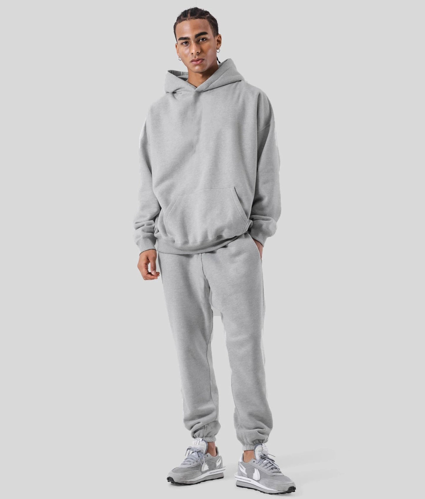 Men's Casual Loose Solid Color Hooded Sweatshirt Pants by GJG Denim