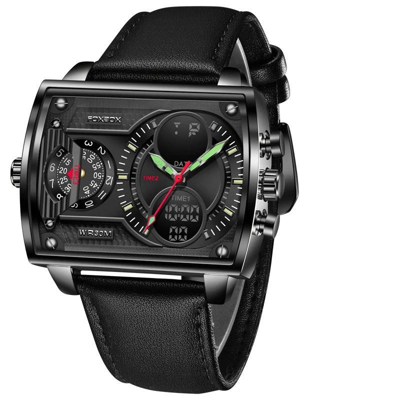 Quartz Electronic Dual Display Multi-function Square Watch by GJG Denim