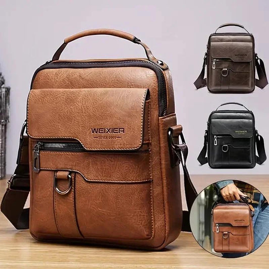 Men's Messenger Bag One Shoulder Retro Business Backpack PU Leather Flaps Crossbody by GJG Denim