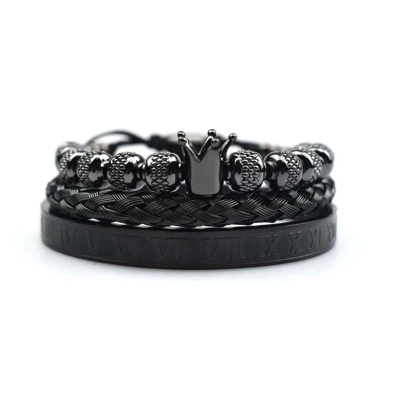 Men's Roman Royal Crown Charm Stainless Steel Adjustable Bracelet by GJG Denim