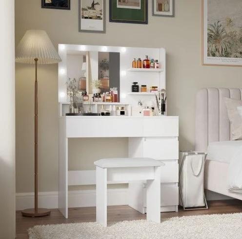 Makeup Vanity Desk Set With Mirror & Light by GJG Denim