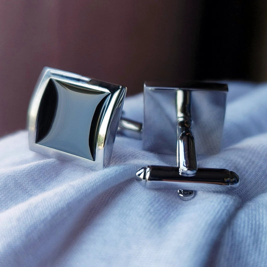 Classic Black Square Cufflinks For Men by GJG Denim