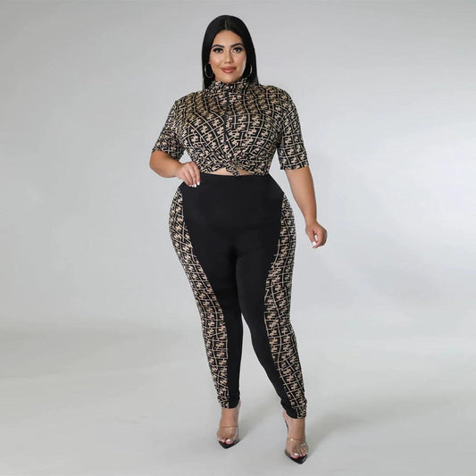 Digital-print Solid-color Patchwork Chic Casual Women's Suit by GJG Denim