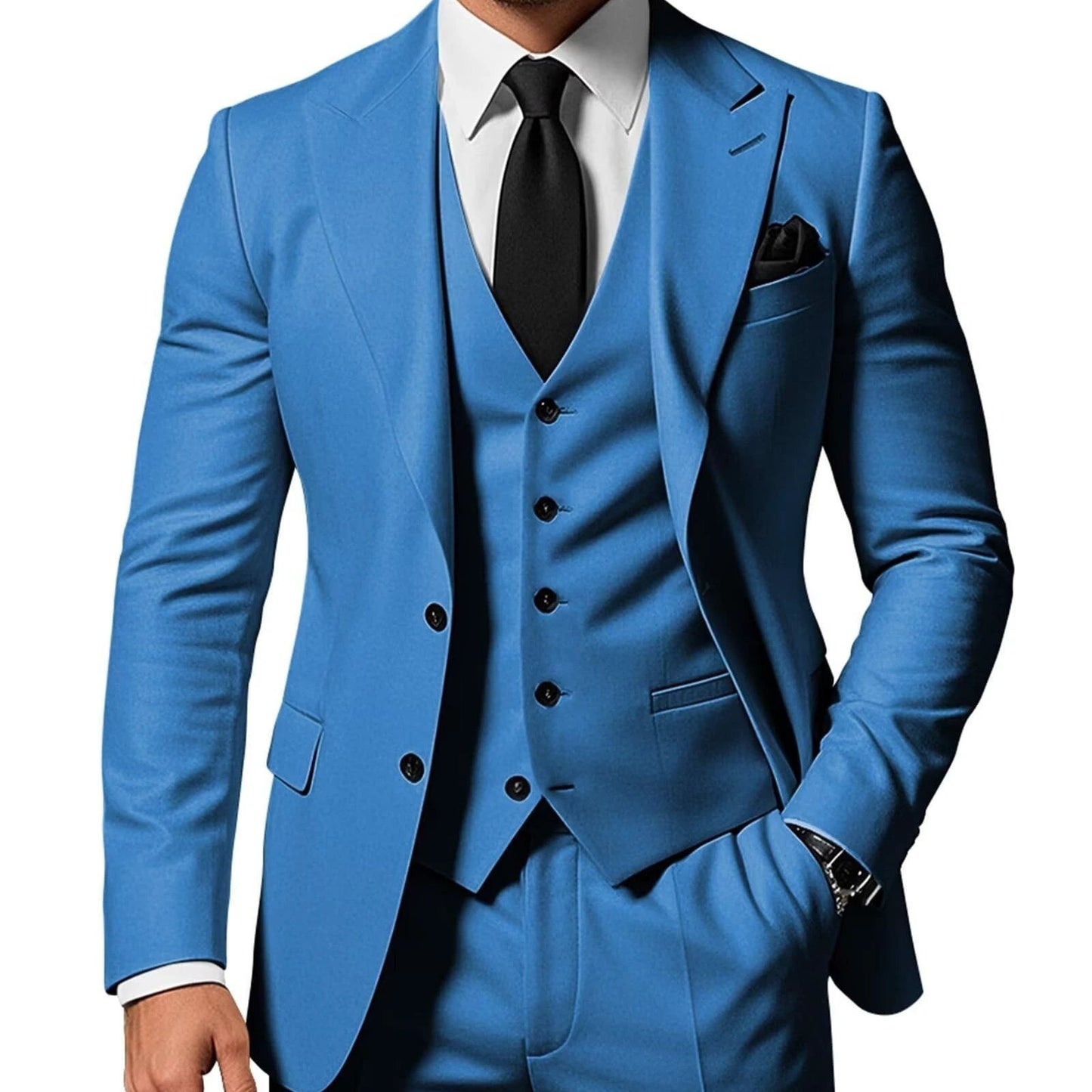 Men's Solid Color 2-piece Buckle Casual Jacket Vest Pants Suit by GJG Denim