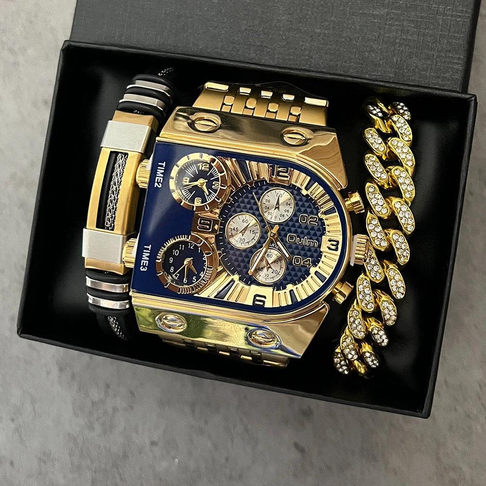 Multi-timezone Large-dial Luminous Men's Watch With Steel Strapcasual by GJG Denim