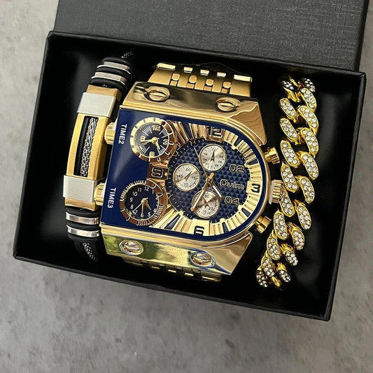 Multi-timezone Large-dial Luminous Men's Watch With Steel Strapcasual by GJG Denim