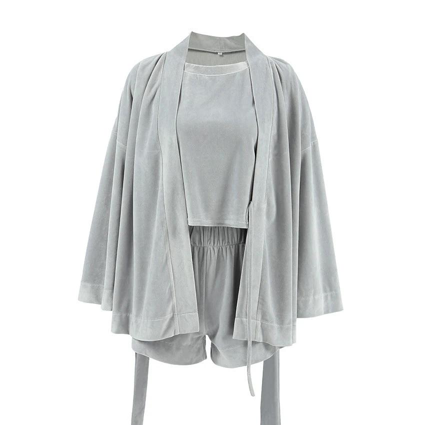 Short-sleeved Shorts Outerwear Gown Three-piece Pajamas For Women by GJG Denim