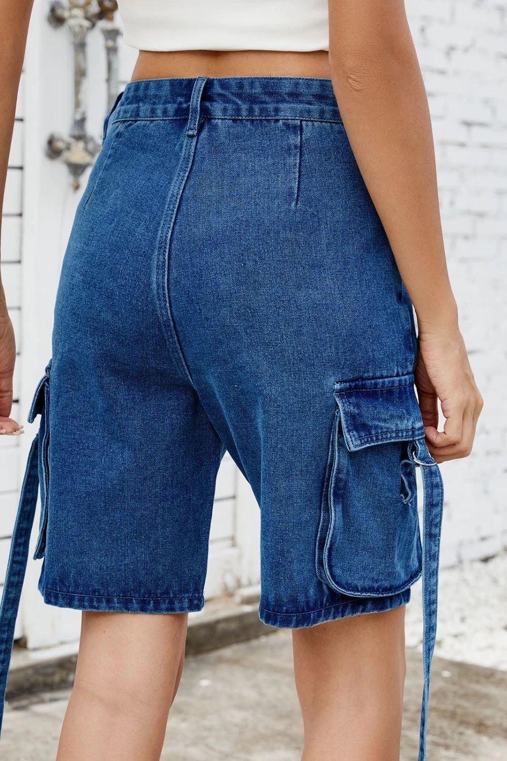 Washed Cargo Denim Shorts by Lady Ros