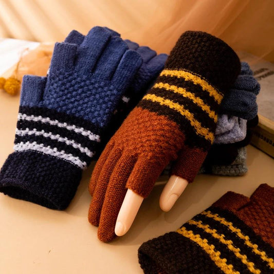 Fleece-lined Knitted Wool Cold-proof Gloves For Men by GJG Denim