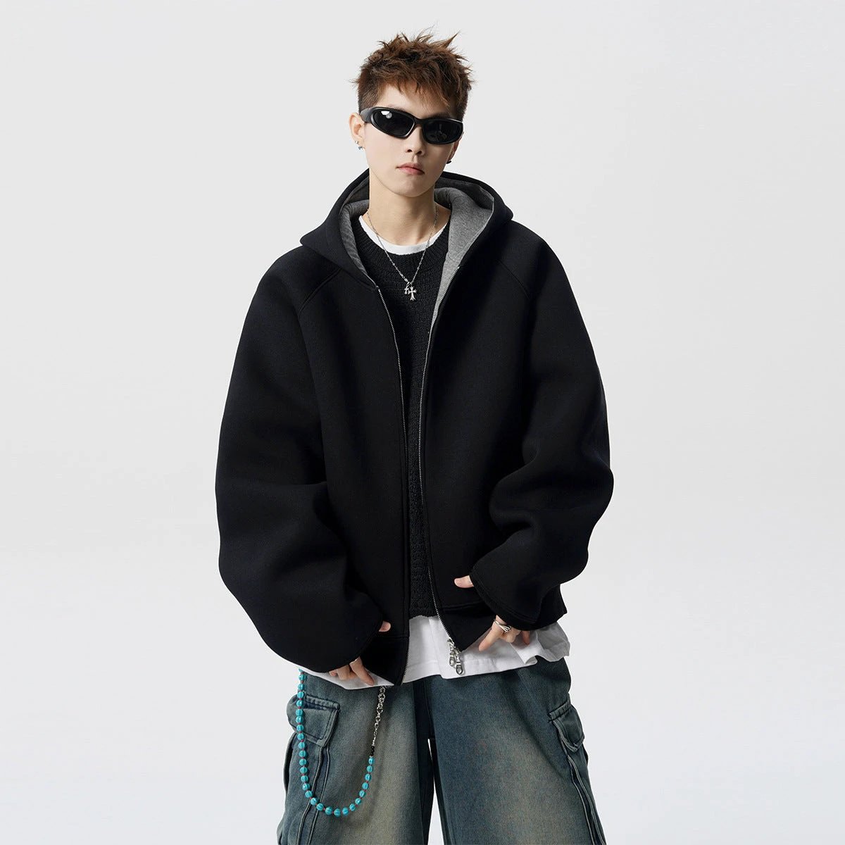 Men's Zipper Hooded Cardigan Sweater by GJG Denim