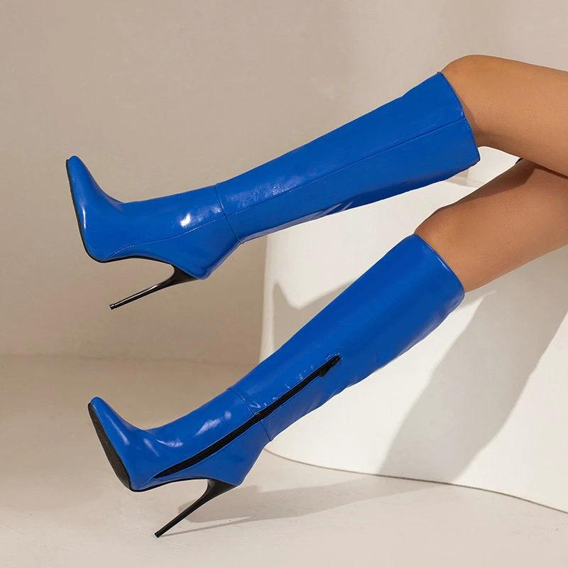 Autumn And Winter New Women Pointed Toe Stiletto Heel Side Zipper Below The Knee Boots by GJG Denim