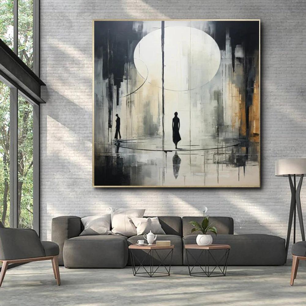 Handmade Oil Painting Canvas Wall Art Decoration Black And White Abstract by GJG Denim
