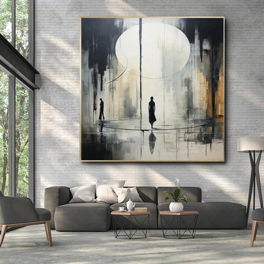 Handmade Oil Painting Canvas Wall Art Decoration Black And White Abstract by GJG Denim