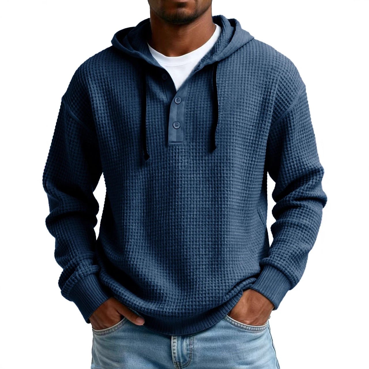 Men's Ribbed Hooded Half-Zip Sweater by GJG Denim