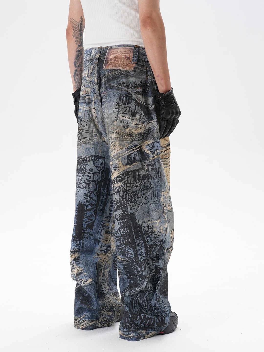 Men's Ripped Graffiti Straight Jeans by GJG Denim