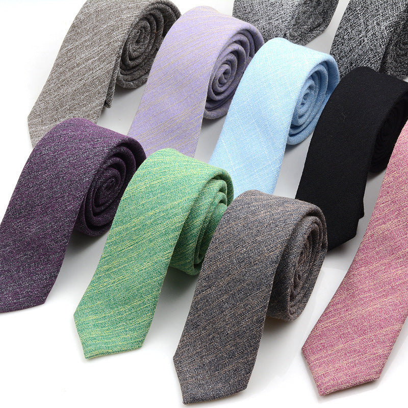 6cm Solid Color Cotton And Linen Men's Casual Narrow Tie by GJG Denim