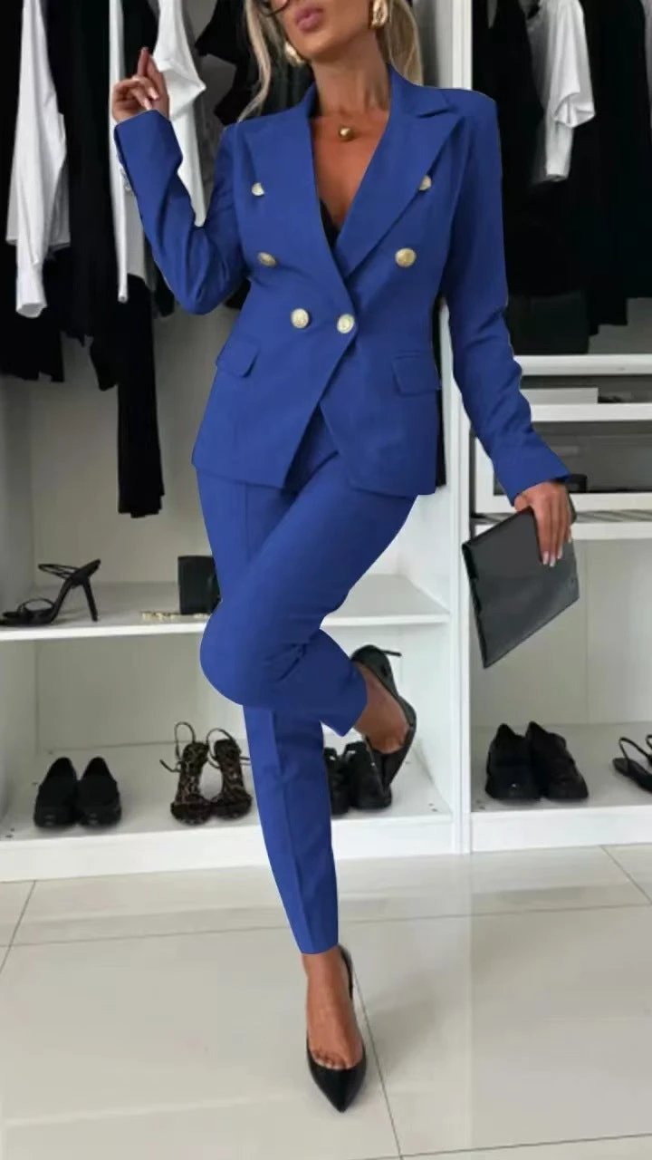 New All-matching Casual Suit Lapel Button-down Jacket And Slim-fit Trousers For Women's Office Business Set Clothing by GJG Denim
