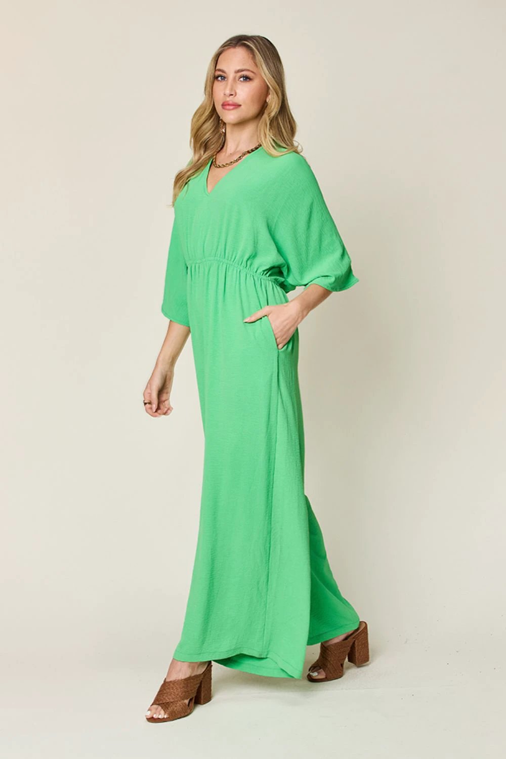 Tie-Waist Jumpsuit with Wide Legs and Short Sleeves by Lady Ros