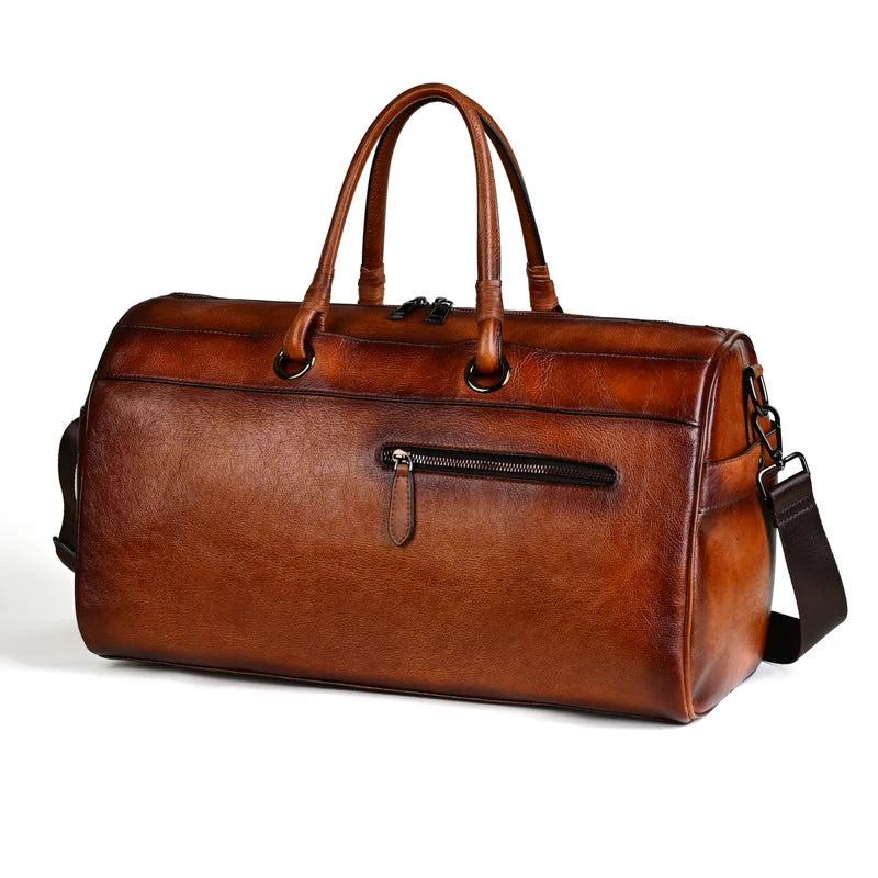 Men's Top Layer Leather Bag Handmade Retro Large Capacity by GJG Denim