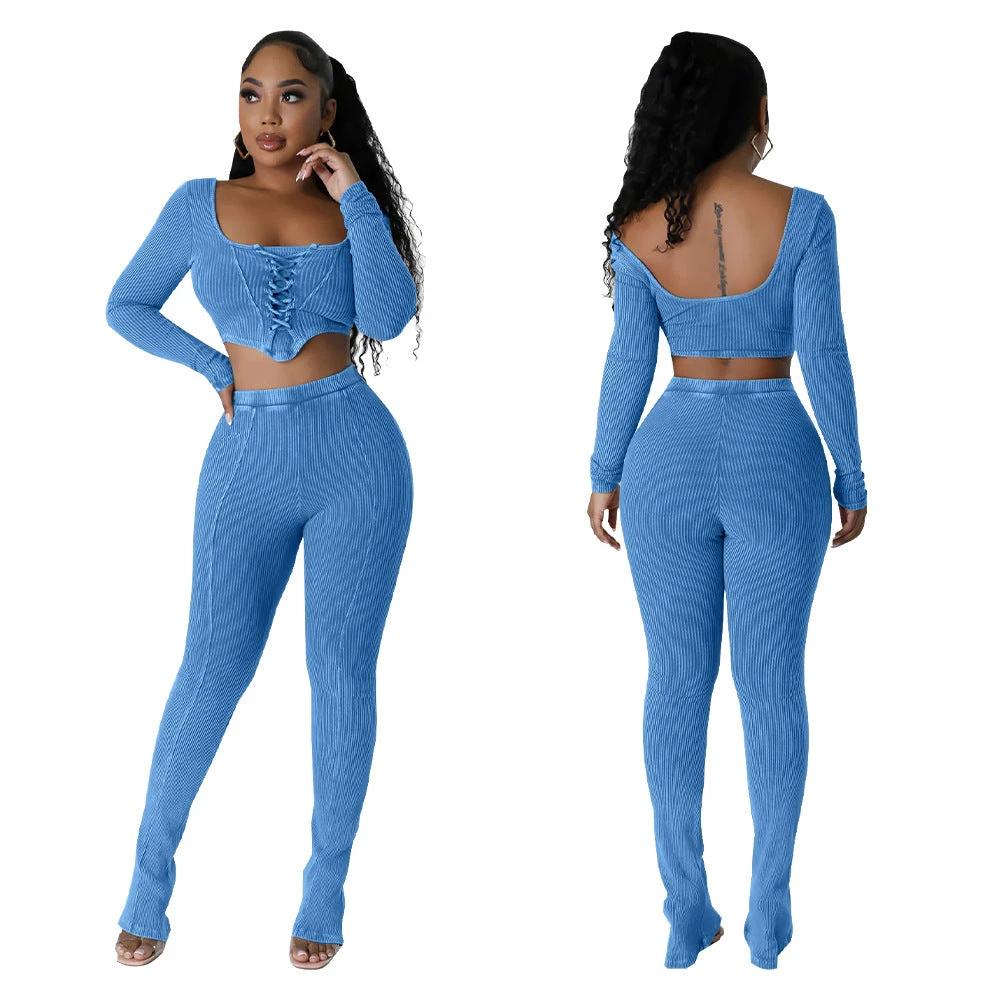 Square Collar Skinny Pants Two-piece Suit by GJG Denim