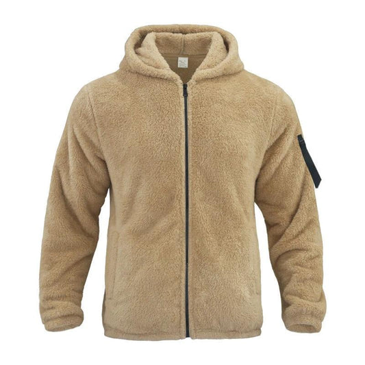 Plush Hooded Jacket Men's Autumn And Winter Fleece Double-sided Wear Warm Coat With Zipper Loose Casual Jacket Outdoor Clothing by GJG Denim