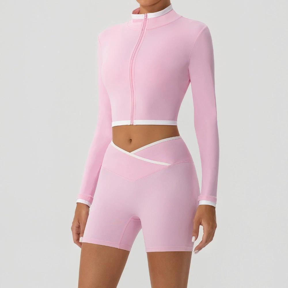 Shapewear Fitness Hip-Lifting Yoga Color-Block Jacket And Shorts Set by GJG Denim