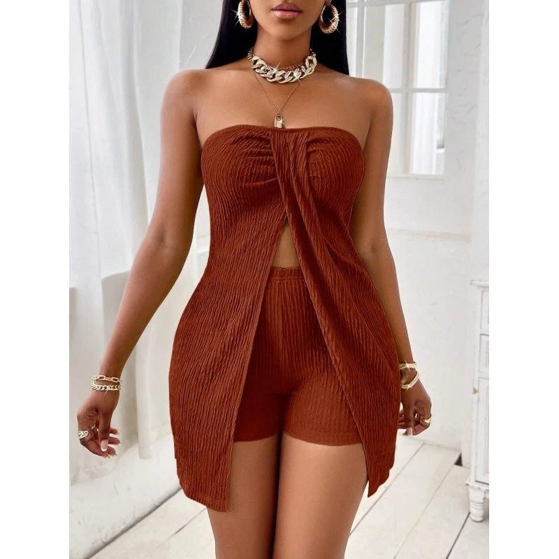 Women's Strapless Bandeau Top Shorts Suit by GJG Denim