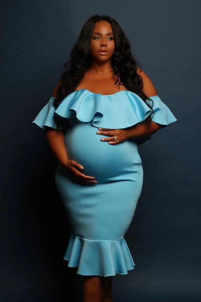 Women Elastic Pregnant Women Ruffles Dress by GJG Denim