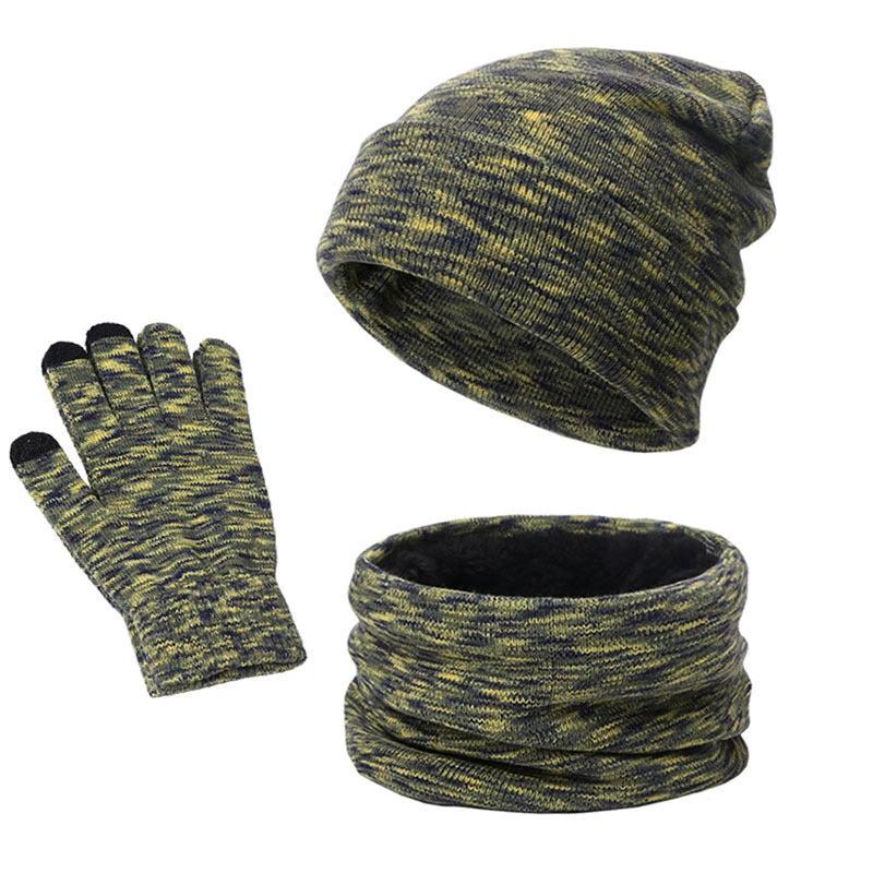 Men's Knitted Three-piece Beanie Scarf and Touch Screen Gloves by GJG Denim
