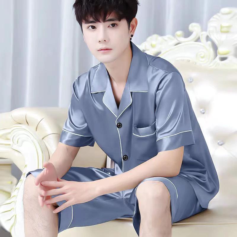 Men's Short-sleeved Cardigan Shorts Pajamas by GJG Denim