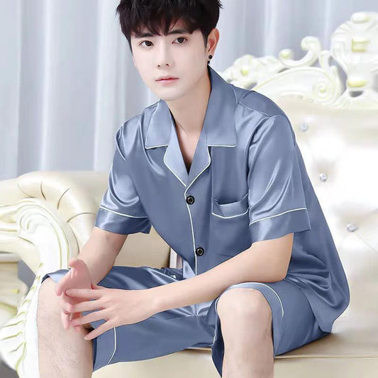 Men's Short-sleeved Cardigan Shorts Pajamas by GJG Denim