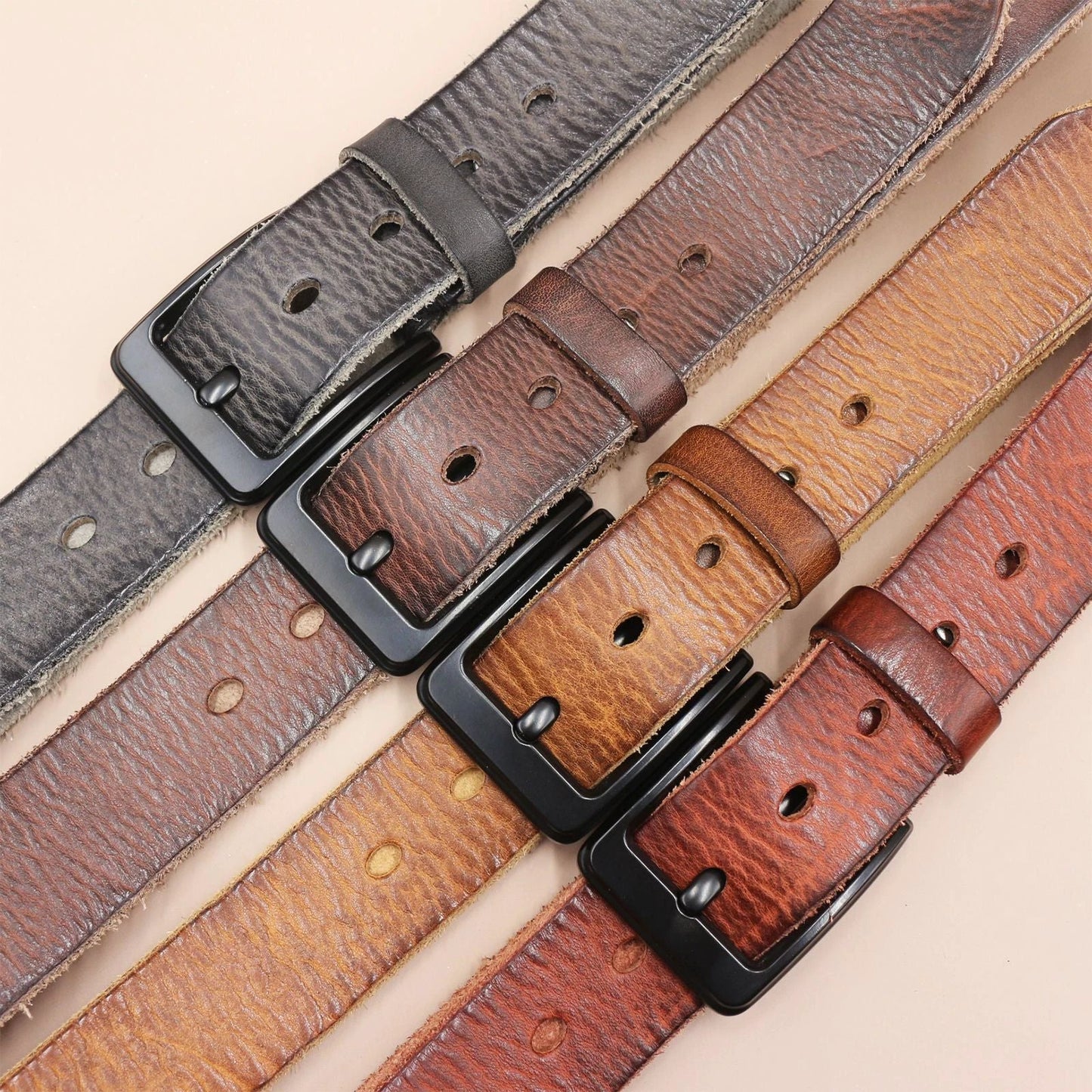 Top Layer Leather Pin Buckle Men's Belt by GJG Denim