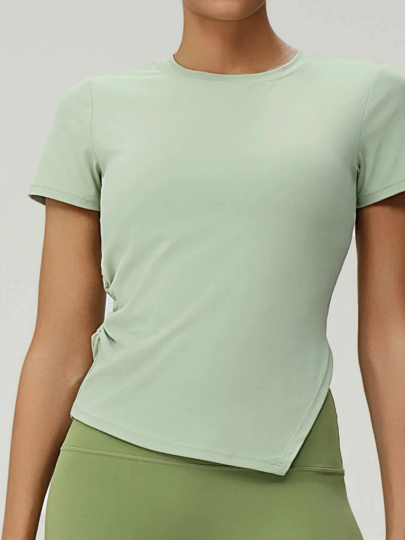 Full Size Slit Round Neck Short Sleeve Active T-Shirt Plus Size by Lady Ros
