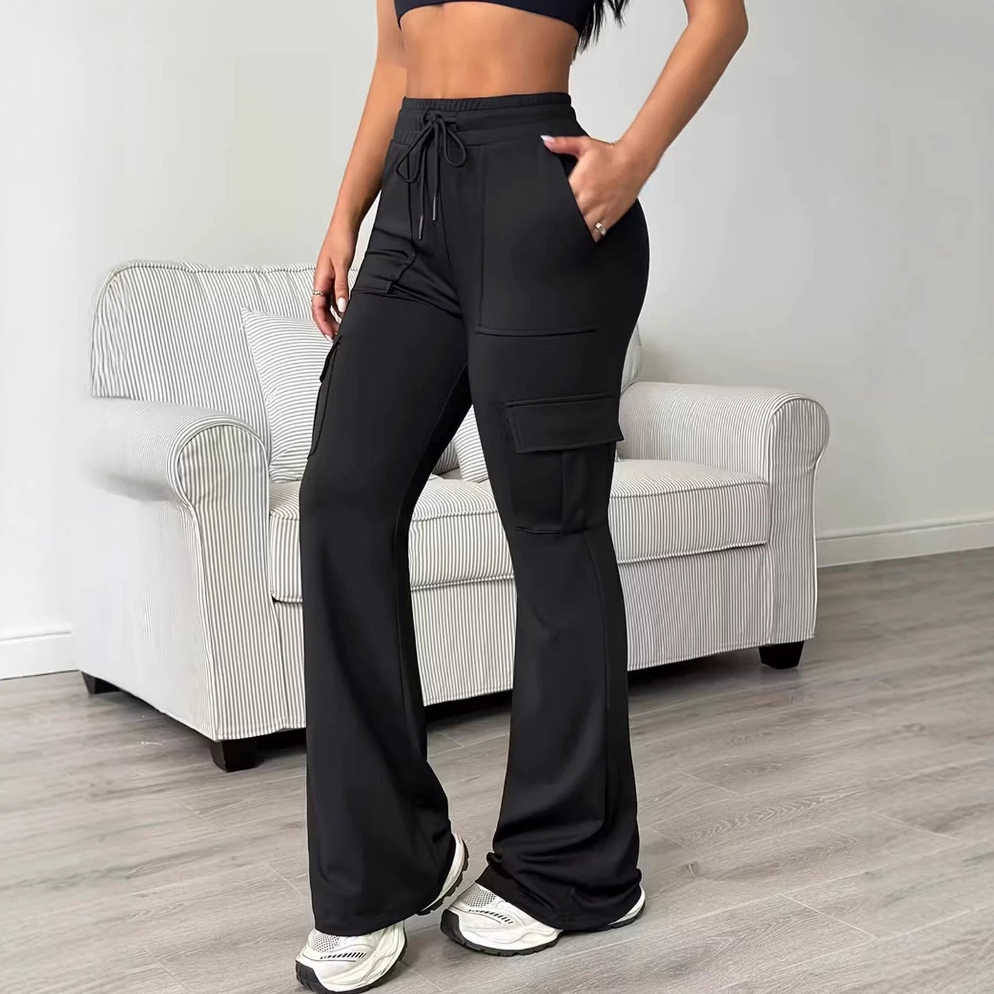 Women's High-waist Drawstring Work Pants by GJG Denim
