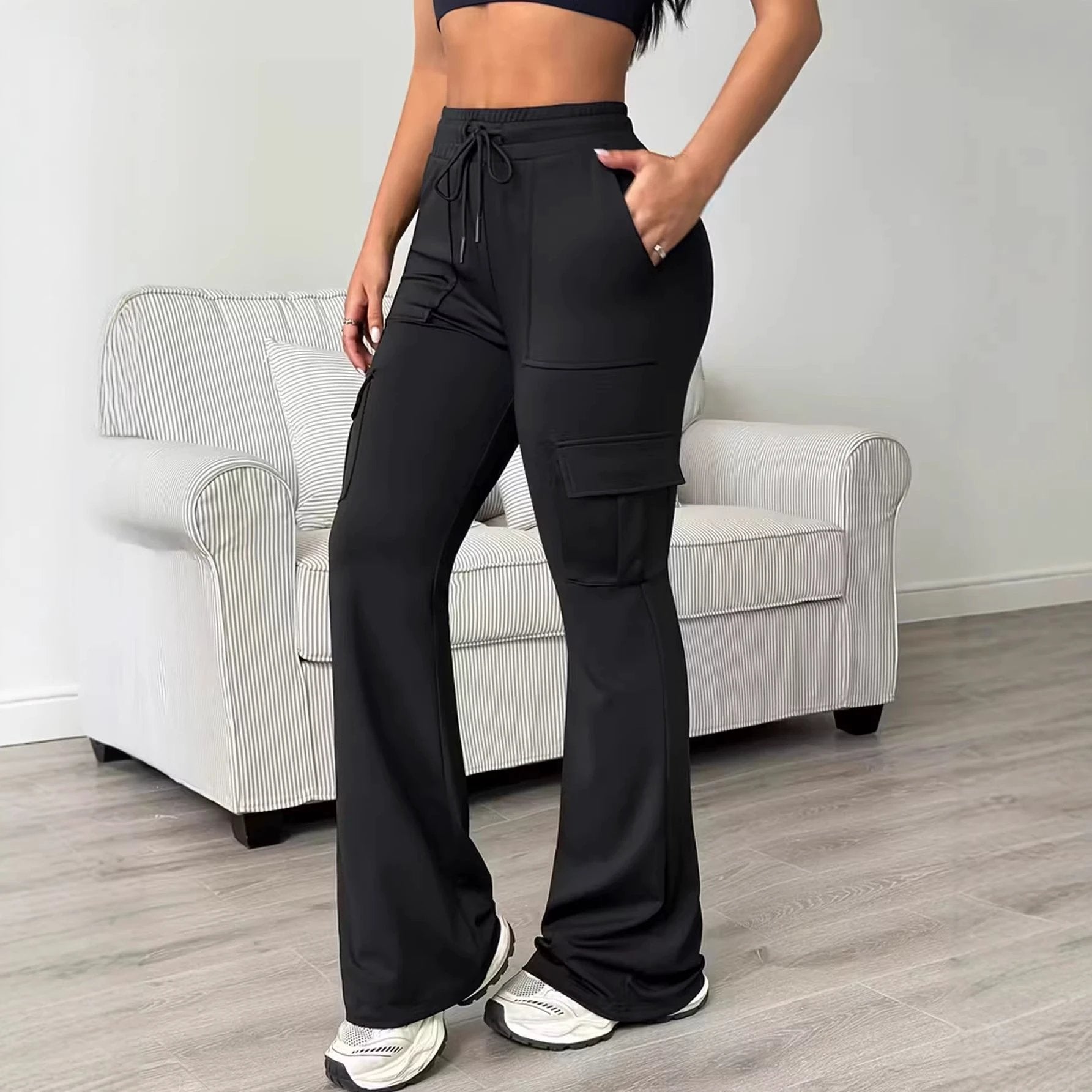 Women's High-waist Drawstring Work Pants by GJG Denim
