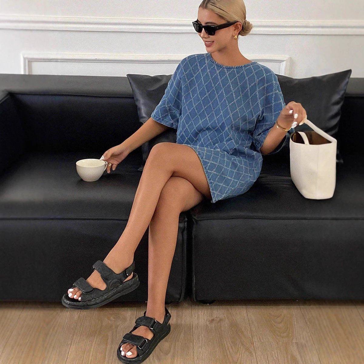 Women's Denim-Style Patterned Casual Dress by GJG Denim