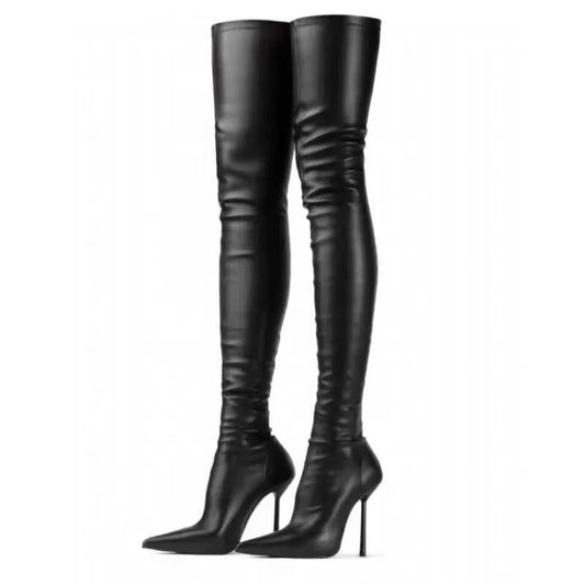 Fashionable Pointed-toe Stiletto Ultra-high-heeled Over-the-knee Plus-size Womens Boots by GJG Denim