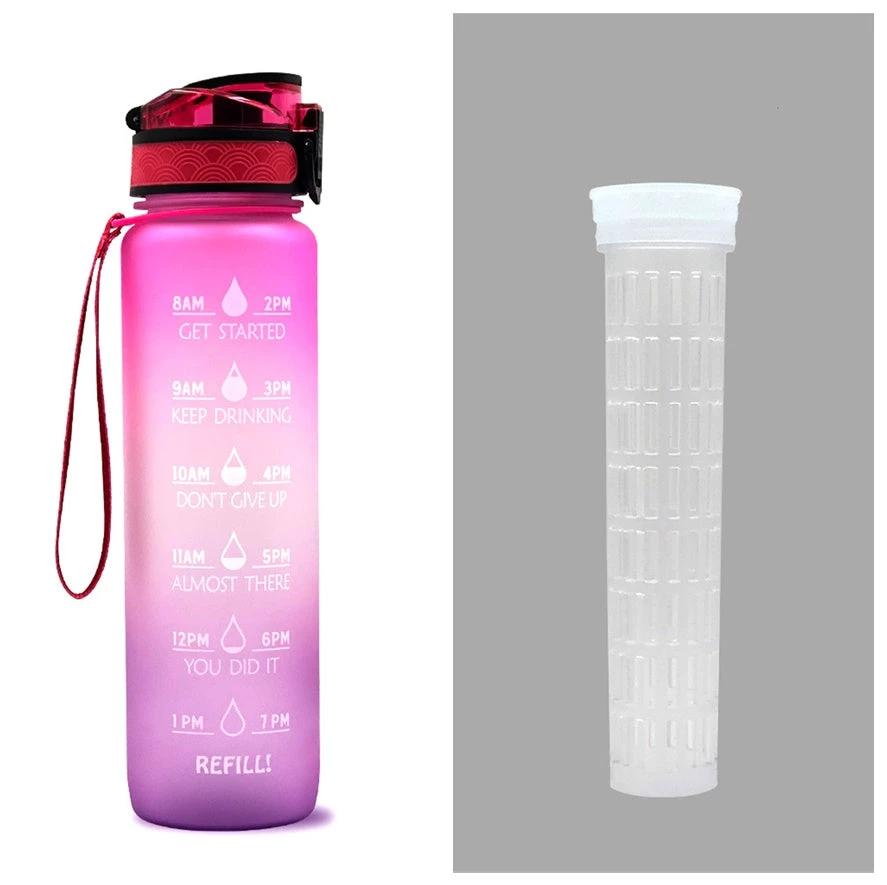 1L Tritan Water Bottle With Time Marker Bounce Cover Motivational Water Bottle Cycling Leakproof For Sports Fitness by GJG Denim