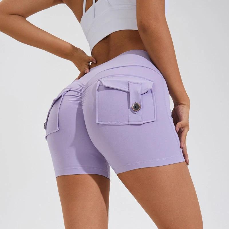 High Waist Hip Lifting Shorts With Pockets Quick Dry Yoga Fitness Sports Pants Summer Women Clothes by GJG Denim