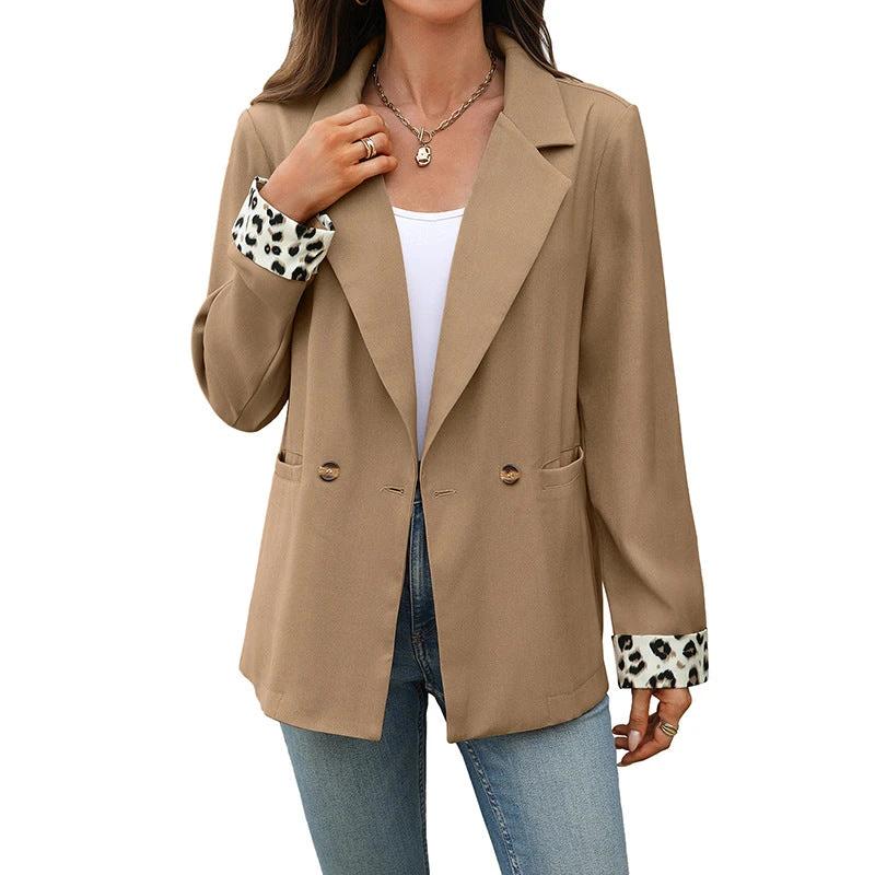 Vintage Leopard Print Stitching Suit Jacket For Women by GJG Denim