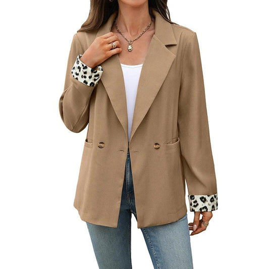 Vintage Leopard Print Stitching Suit Jacket For Women by GJG Denim