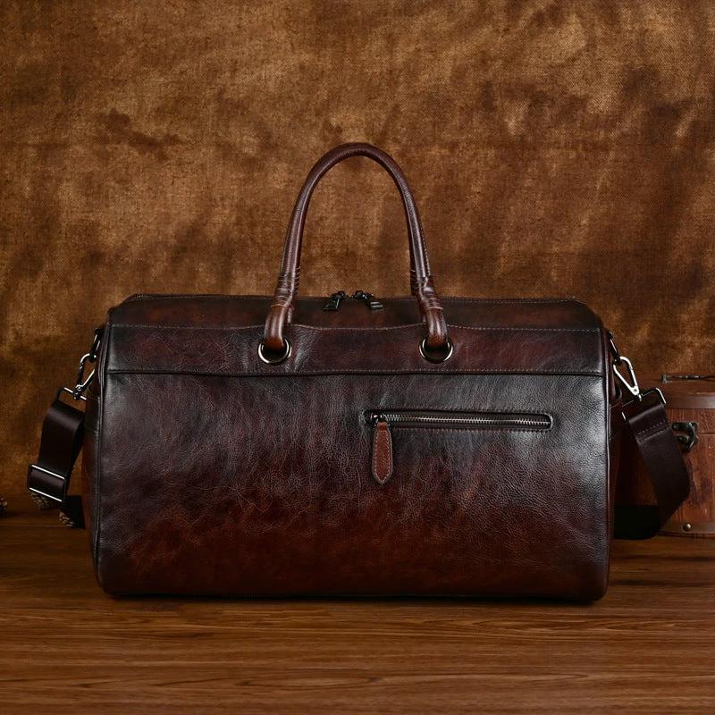 Men's Top Layer Leather Bag Handmade Retro Large Capacity by GJG Denim