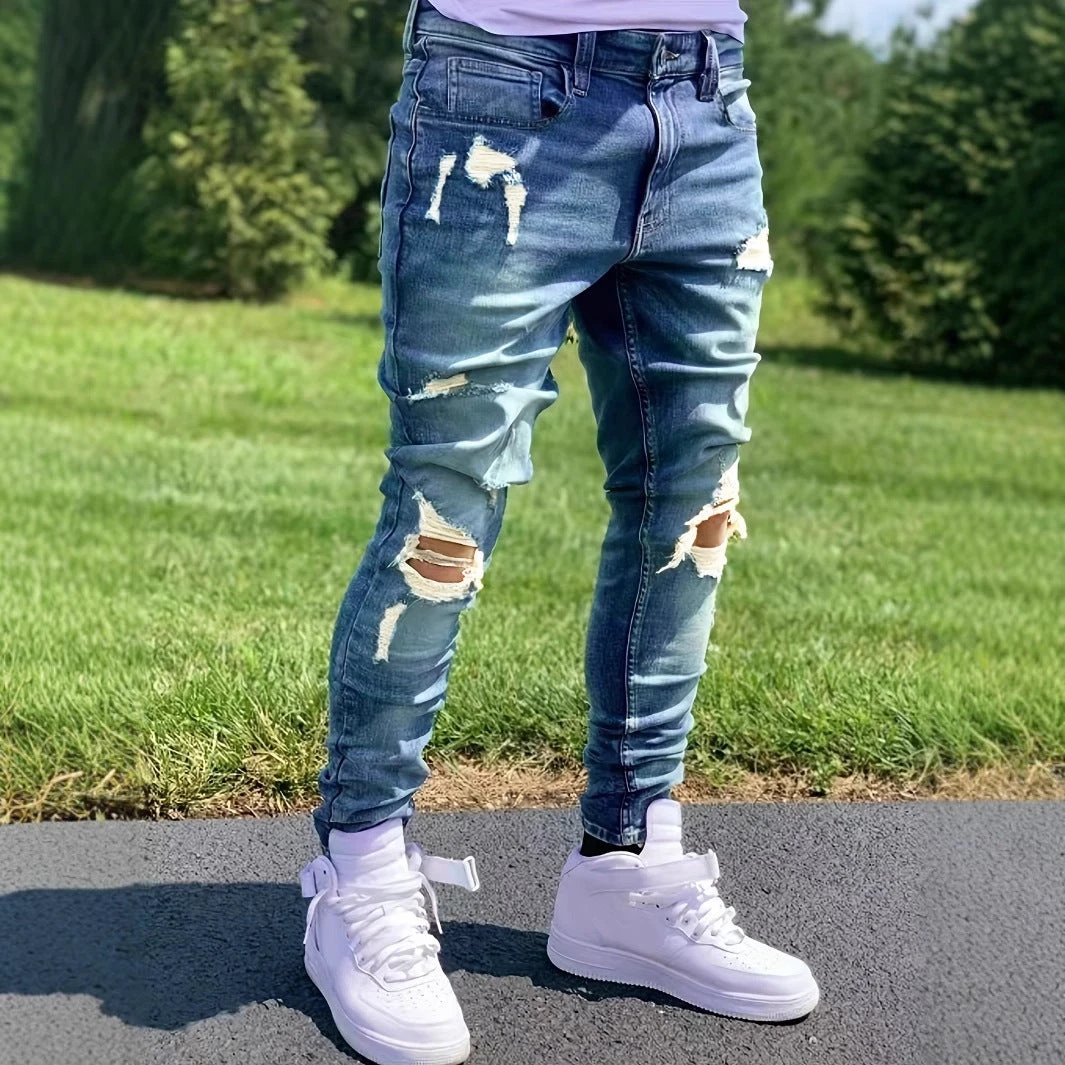Men's Ripped Street Trend Style Jeans by GJG Denim