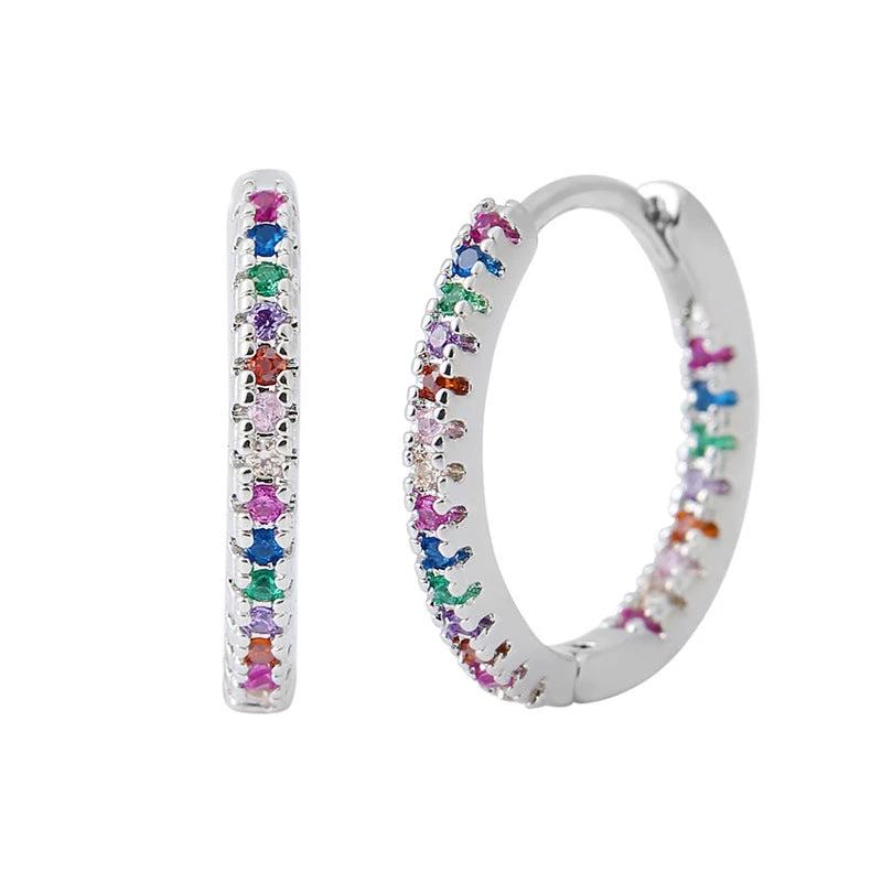 Circle Female Earrings Ear Clip Multicolor Zircon Elegant by GJG Denim
