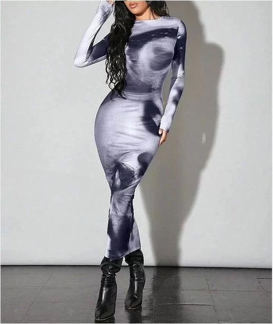 Fashion Women's Printed Wear Long Sleeve Narrow Dress by GJG Denim