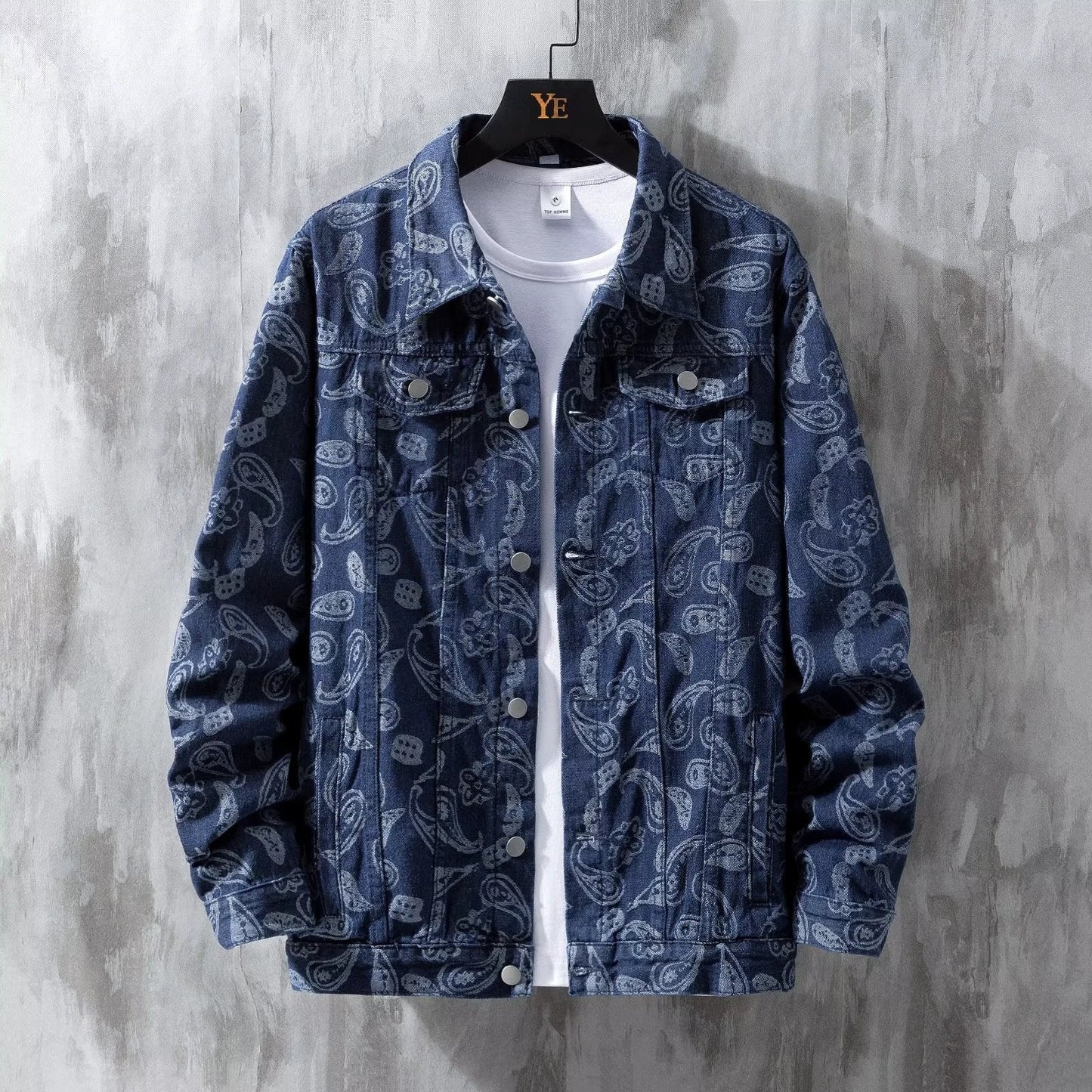 Printed Jacquard Fashion Casual All-matching Personality Trend Men's Coat by GJG Denim