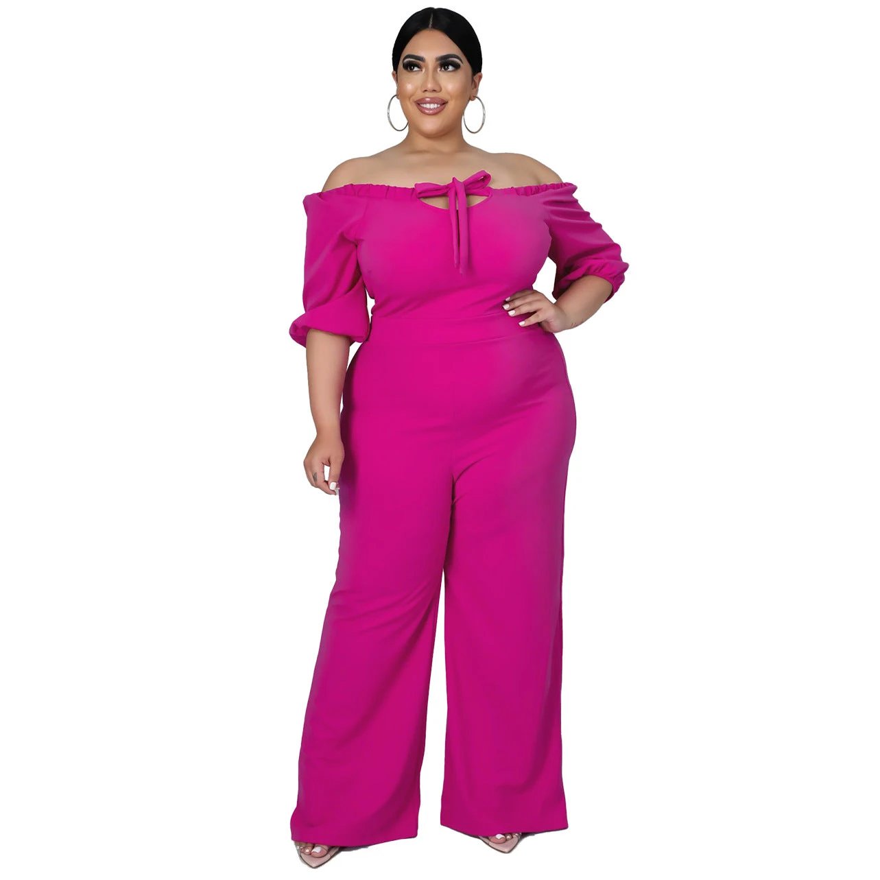 Women's Plus-Size Off-the-Shoulder Sexy Tube Jumpsuit by GJG Denim