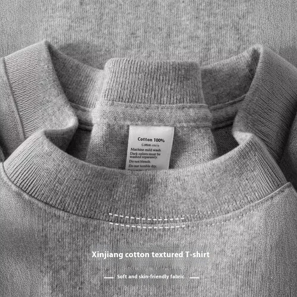 Loose Half Sleeve American Small Neckline Bottoming Shirt by GJG Denim