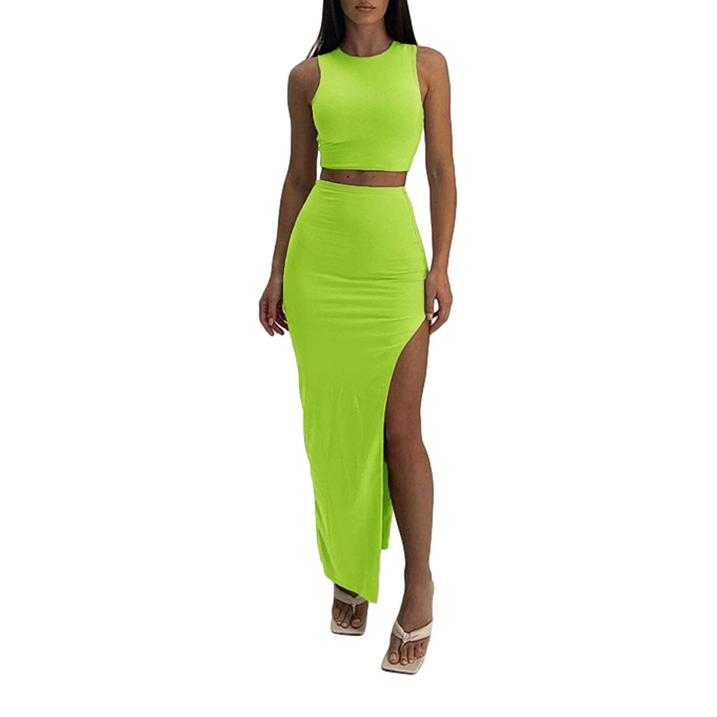 High-waisted Figure-flattering Side-split Skirt In A Casual Style by GJG Denim