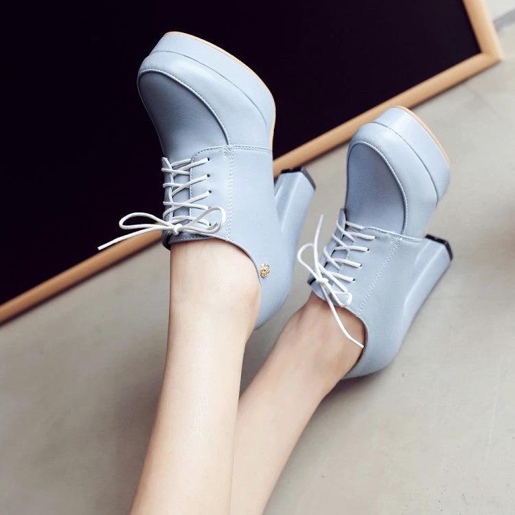 Womens Chunky-heeled Lace-up Pumps by GJG Denim